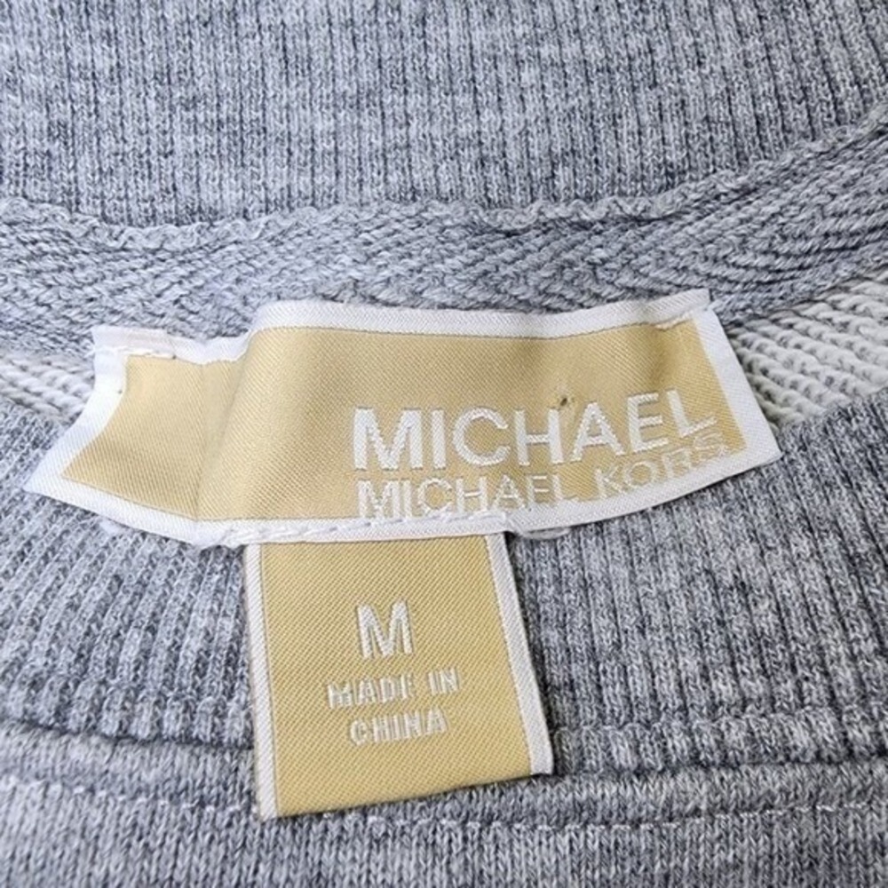 Michael Kors Gray Silver Mirror Dot Embellished Short Sleeve Sweatshirt Size M - Picture 6 of 8